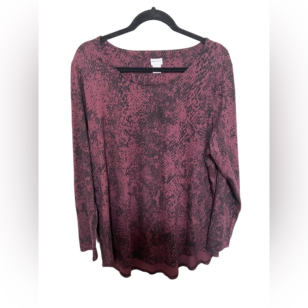 Chico’s XL 3 Top Cotton Modal Snake Skin Reptile Tunic Red Black Jersey Women